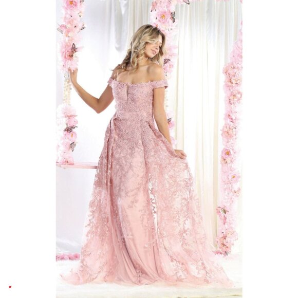 Dusty Rose Gala Sweetheart Off The Shoulder Sheath Dress By Royal Queen RQ8000